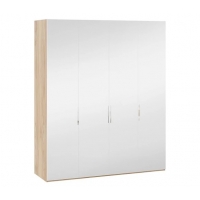 Шкаф комбинированный Эмбер с 4 зеркальными дверями Яблоня Беллуно, Белый глянец
